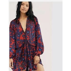 Free People Love Letter Floral Boho Tunic Top Women’s S Feminine Romantic